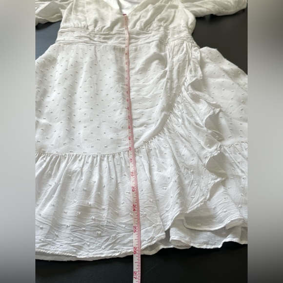 Express Clip Dot Ruffle (Faux) Wrap Dress | White/XS - Picture 16 of 16